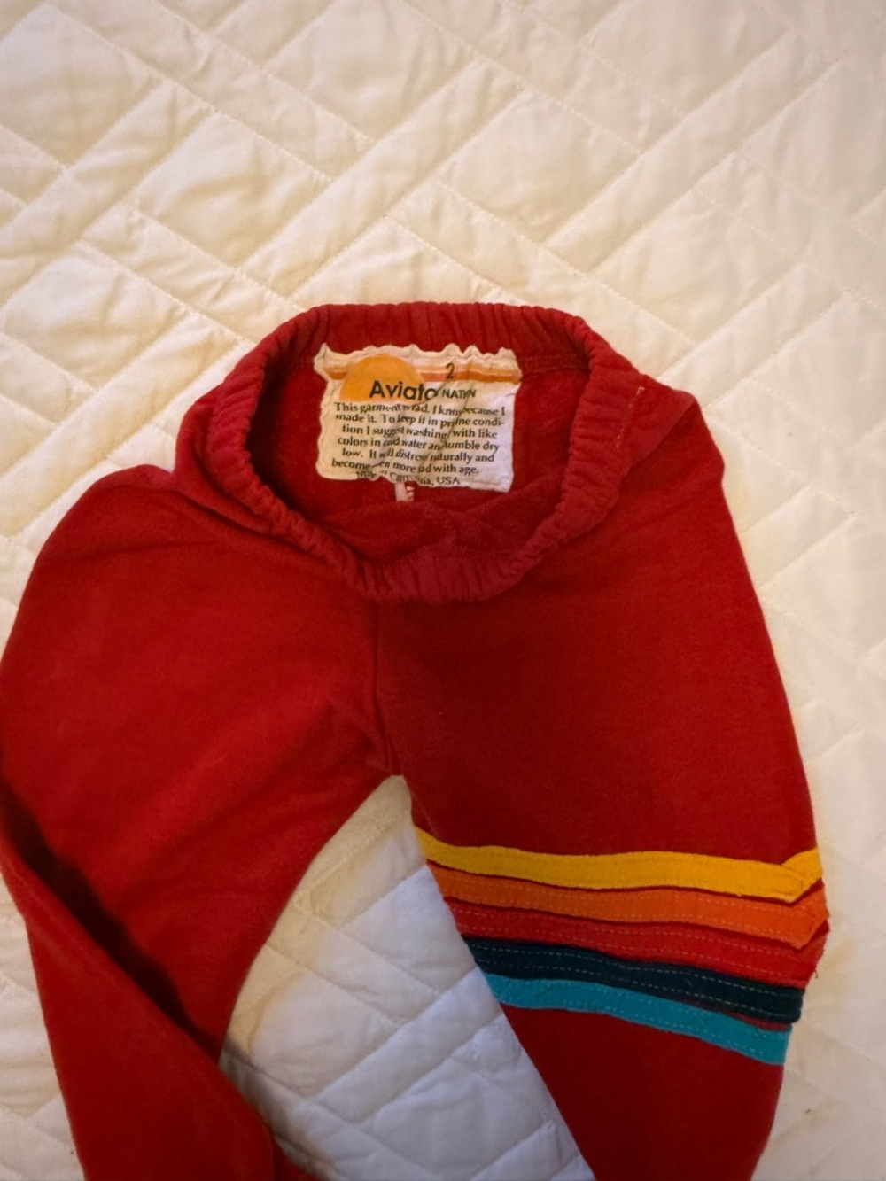 Aviator Nation Red Sweatshirt with Multicolor Sleeve Stripes